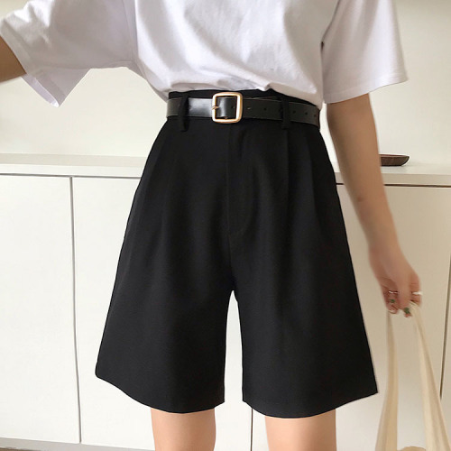 The actual auction price is no less than 37 solid color slim high waist black wide leg pants and shorts