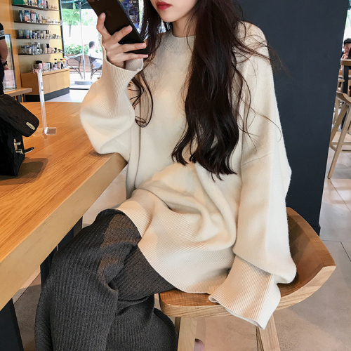 Overize big sleeves simple Makaron color loose round collar long sleeve sweater autumn and winter women