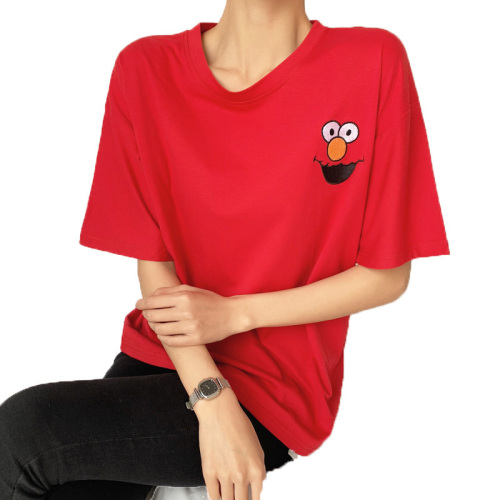 Short-sleeved embroidered T-shirt with video in spring and summer