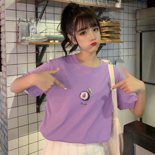 Real shooting summer Korean fruit story short sleeve T-shirt loose large girlfriends bottoming top trend