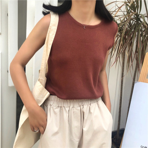 Real Price ~Real Photo ~Tested ~Korean Version of Baitao Knitted Sleeveless Outside Wear vest and Inner Ladder Bottom Shirt