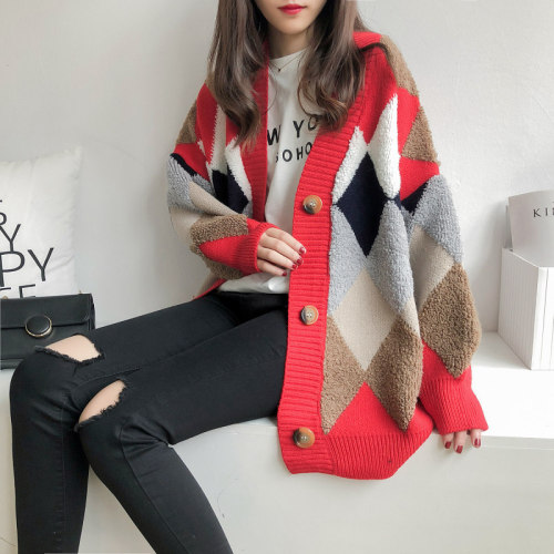 Net Red Woman's Sweater Jacket New Loose Korean Edition Lazy Wind Knitted cardigan Enhances Ocean Winter
