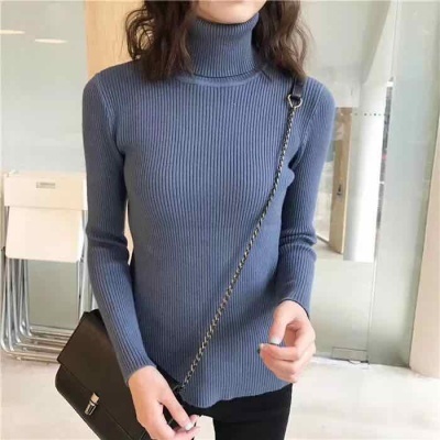 Tight fit Pullover high neck sweater women's underlay new long sleeve warm fit solid color T-shirt in autumn and winter