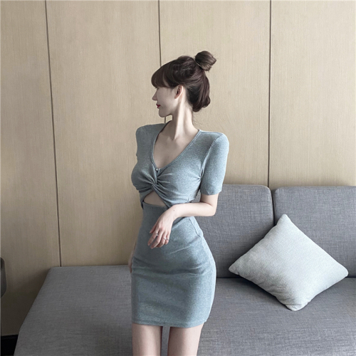 Real shot real price hollow out waist sexy twist fit hip pack dress