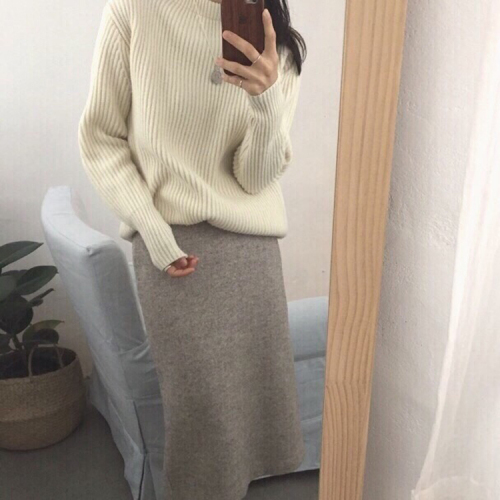 South Korean Chic new round collar sleeve care machine long sleeve knitting sweater woman in autumn and winter