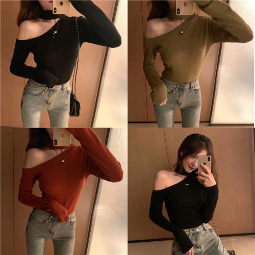 Real-price Han Feng Baitie one-shoulder open-shoulder bottom sweater knitted sweater
