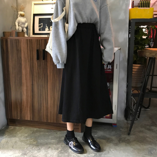 Actual Shot ~2019 New Korean Chic Retro Skirt Long Half-length Skirt with High Waist Ins Super Fire