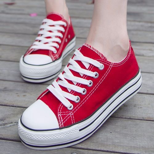 Spring and summer white sneakers women's Korean version of thick soled canvas shoes low top sports casual lace up increases the trend of single shoes