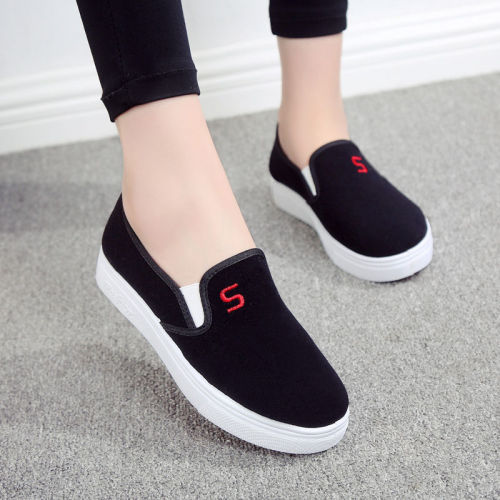 Canvas shoes spring casual shoes flat sole single shoes lazy shoes women's one legged women's students' shoes