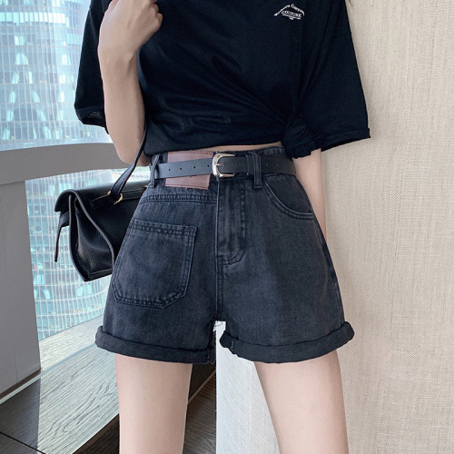 Real price! Korean chic design feeling curled wide leg versatile fashion high waisted jeans hot pants