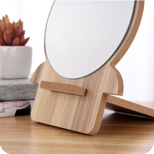 Cartoon wooden table top mirror HD single face dressing mirror beauty mirror student dormitory table top mirror large and small