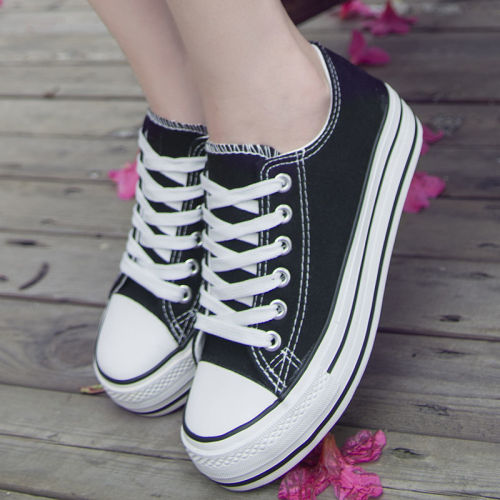 Spring and summer white sneakers women's Korean version of thick soled canvas shoes low top sports casual lace up increases the trend of single shoes