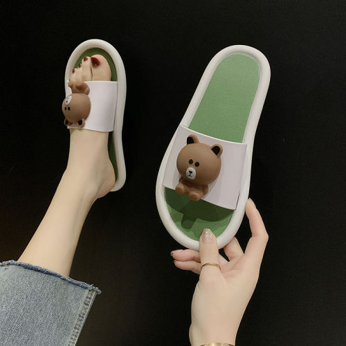 Popular bear slippers female cute cute cute summer bath antiskid outdoor soft bottom couple cartoon sandals man