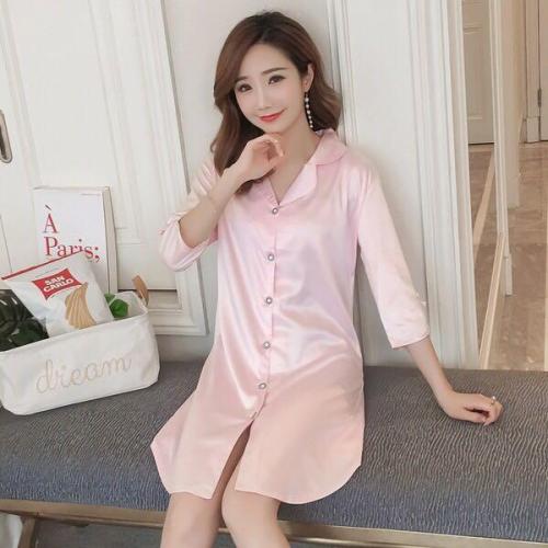 Sexy white shirt pajamas women's autumn big size emotional clothes extremely attractive medium length loose boyfriend style nightdress