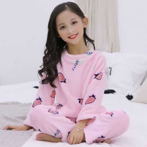 Huafei cat autumn and winter children's flannel pajamas suit boys and girls' thickened coral velvet cartoon embroidered home clothes