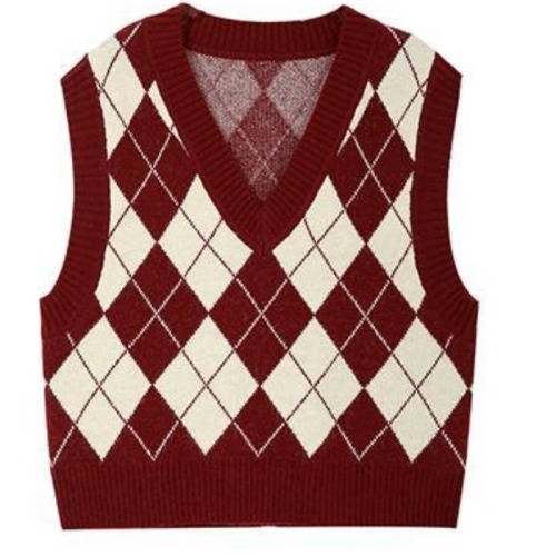  autumn new loose warm sweater vest women's fashion V-neck Plaid knitted vest