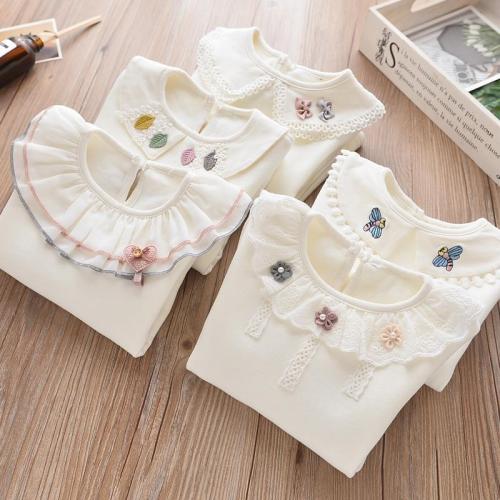 Girl's autumn and winter white base coat little girl's children's baby collar top baby's baby long sleeve T-shirt