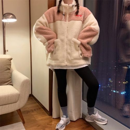 Lamb Plush coat women's fashion winter ins Korean student loose and thickened cotton padded jacket new versatile Plush sweater