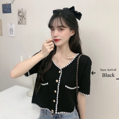 2020 new summer net red same small cardigan loose short top small fragrant thin short sleeve knitwear women
