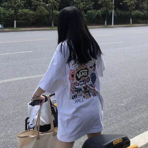 Cotton short sleeve T-shirt women 2020 summer new Korean student loose casual graffiti printed half sleeve top ins