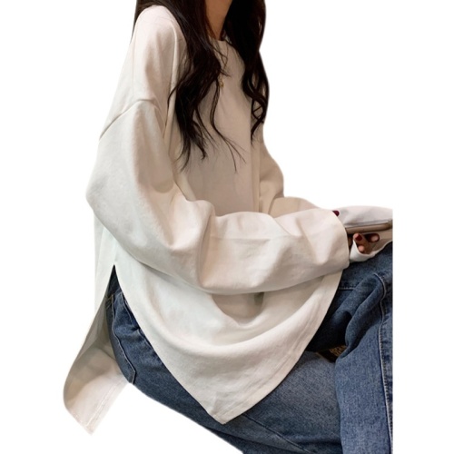 2021 new autumn super hot top Korean long sleeve T-shirt Korean personalized split women's top
