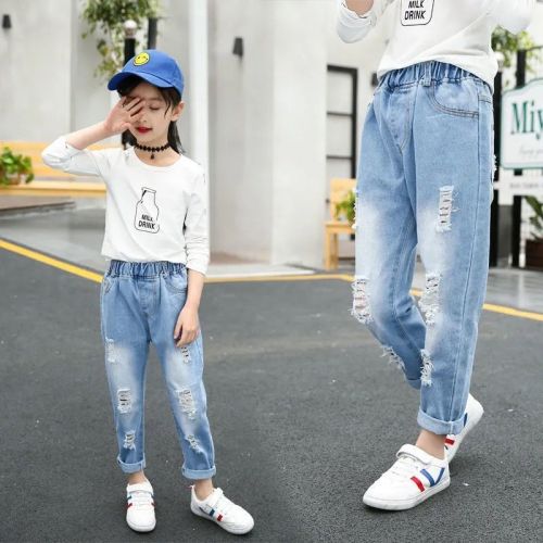 Girls' jeans spring and autumn new style children's wear foreign style versatile small leg pants