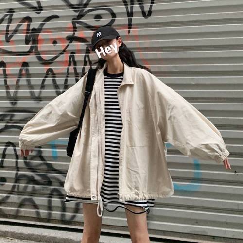 Hong Kong chic spring new Harajuku style work clothes coat for female students Korean loose medium length jacket top fashion