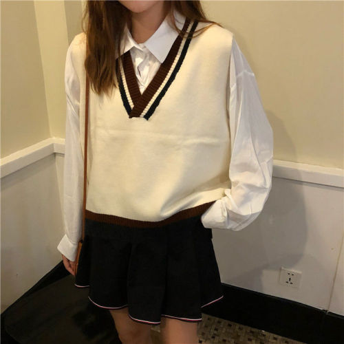 Knitwear vest women's autumn and winter new college style V-neck Korean loose student versatile sweater top vest
