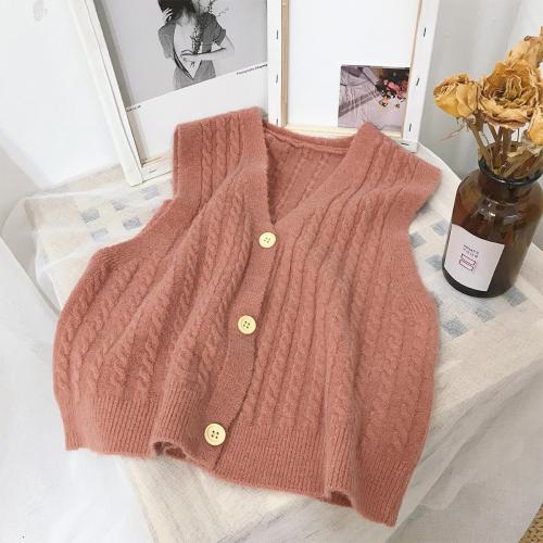 Solid V-neck single breasted knitted cardigan vest for women in early spring, autumn and winter