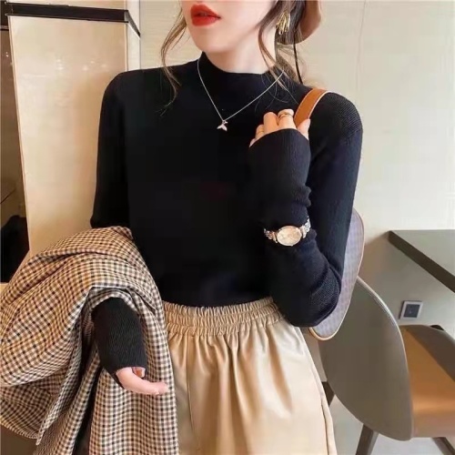 Woolen sweater women's new black half high collar bottomed shirt in autumn and winter