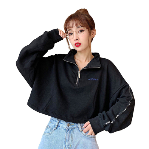 Real shot ~ autumn new Korean half zipper short high collar casual coat Long Sleeve Top and sweater woman