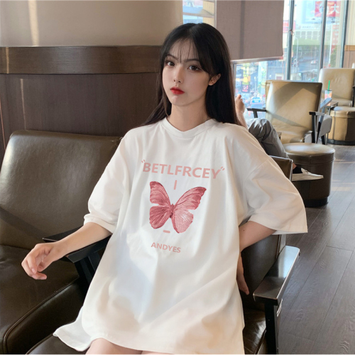 Summer Korean version new net red butterfly print lower garment missing ancient sense loose short sleeve T-shirt girl