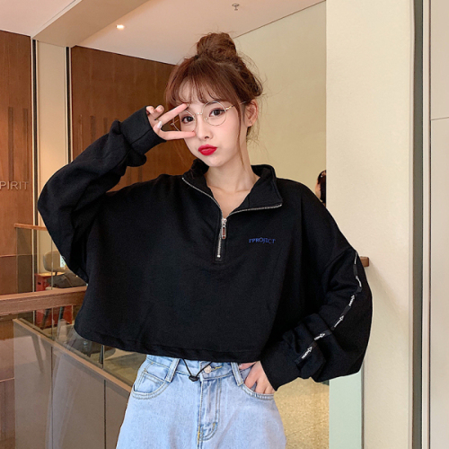 Real shot ~ autumn new Korean half zipper short high collar casual coat Long Sleeve Top and sweater woman