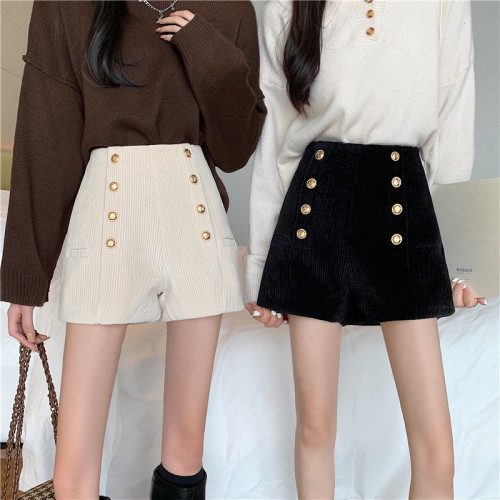 Real shooting real price autumn and winter new Korean version high waist thin thickened boots and trousers wide leg shorts
