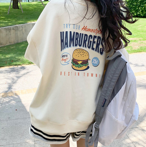 Official figure American hamburger print age reducing leisure versatile loose sweater new in early autumn