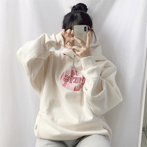 Protected ~ retro college girl embroidered eggshell letter Hoodie sweater autumn winter Plush Korea