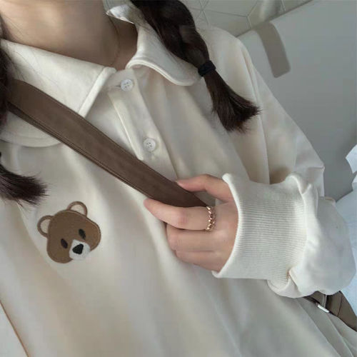 Polo dress women students Plush thick coat 2020 autumn winter wear Korean version loose BF original home style top tide