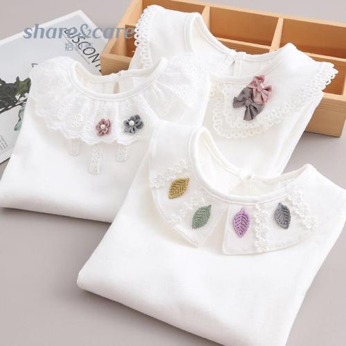 Girl's autumn and winter white base coat little girl's children's baby collar top baby's baby long sleeve T-shirt