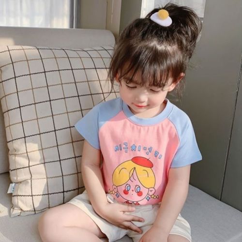 Girls' short sleeve T-shirt pure cotton foreign style new summer clothes children's baby summer Korean fashionable top