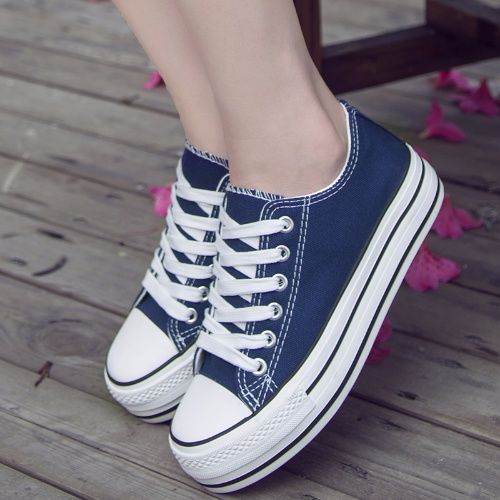 Spring and summer white sneakers women's Korean version of thick soled canvas shoes low top sports casual lace up increases the trend of single shoes