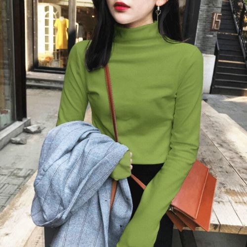 Half high collar bottom up shirt over long sleeve top female students' Korean slim fit large autumn and winter new women's T-shirt