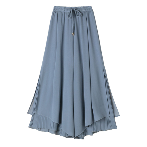Real shot Chiffon wide leg pants women's 2021 summer high waist skirt with loose drape and elegant 9% pleated wide leg skirt