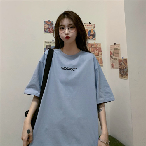 Real shot of modified letter print short sleeve T-shirt loose top girl
