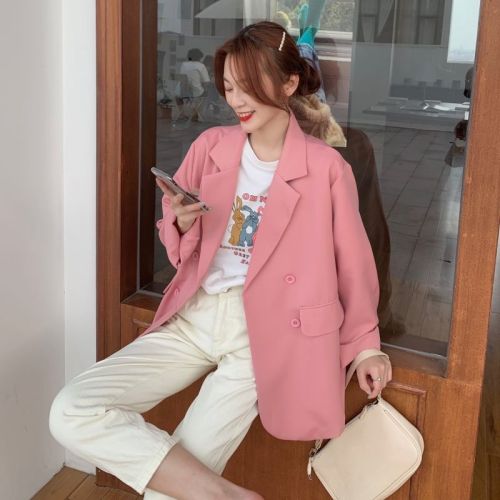 Pink casual versatile suit coat for women 2020 new vertical feeling summer thin style small chic suit