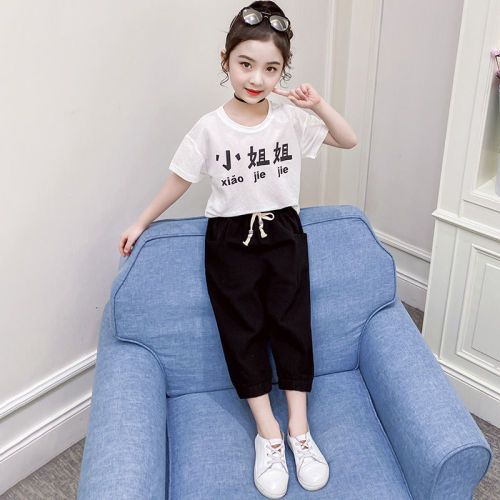 Girls Summer 2020 new Korean fashion suit children's foreign style shorts little girl's short sleeve two piece set