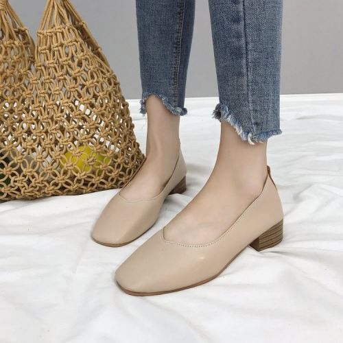 Women's thick heel single shoes women's new fall 2020 Korean version women's middle heel square head short mouth versatile retro granny shoes children