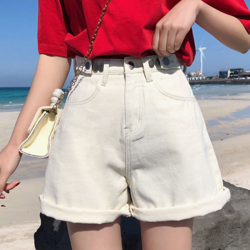 High waist denim shorts women's summer 2020 new student's versatile loose retro chic curled wide leg hot pants