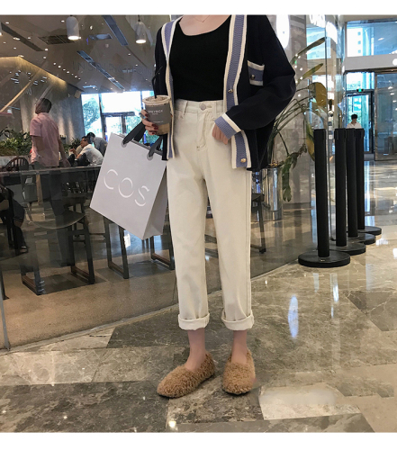 2019 net red Yaya pants chic style white jeans women's autumn Korean high waist loose straight pants fashion