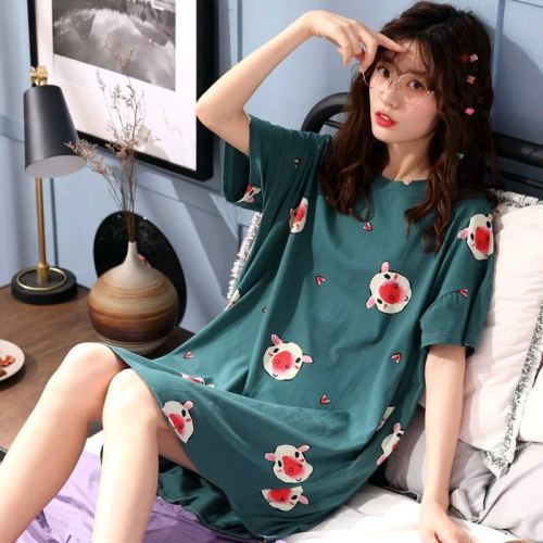 Nightdress female summer Korean pajamas female summer short sleeve sexy cute student home wear set long sexy
