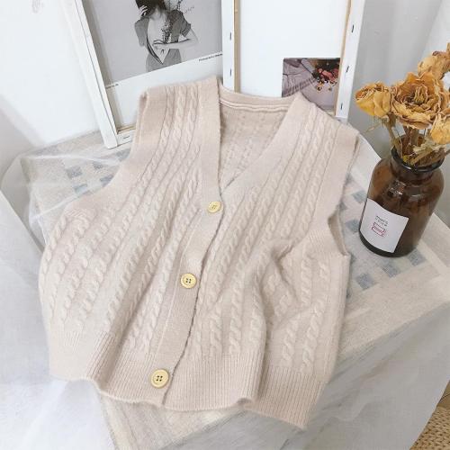 Solid V-neck single breasted knitted cardigan vest for women in early spring, autumn and winter
